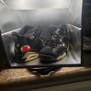 Jordan Black and Gold Floral Sneakers
